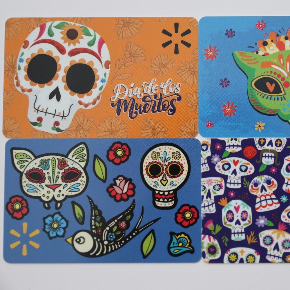 4 Walmart Card Dia de los Muertos Scull Collectible Card Lot Decor Craft Cards
